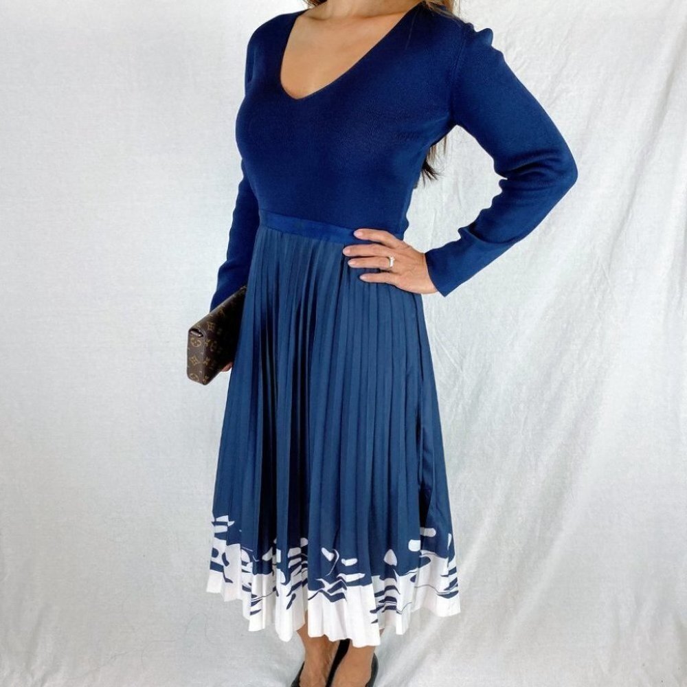 Sachin & Babi Blue Almeria Pleated Knit Midi Dress $495 - Picture 8 of 13